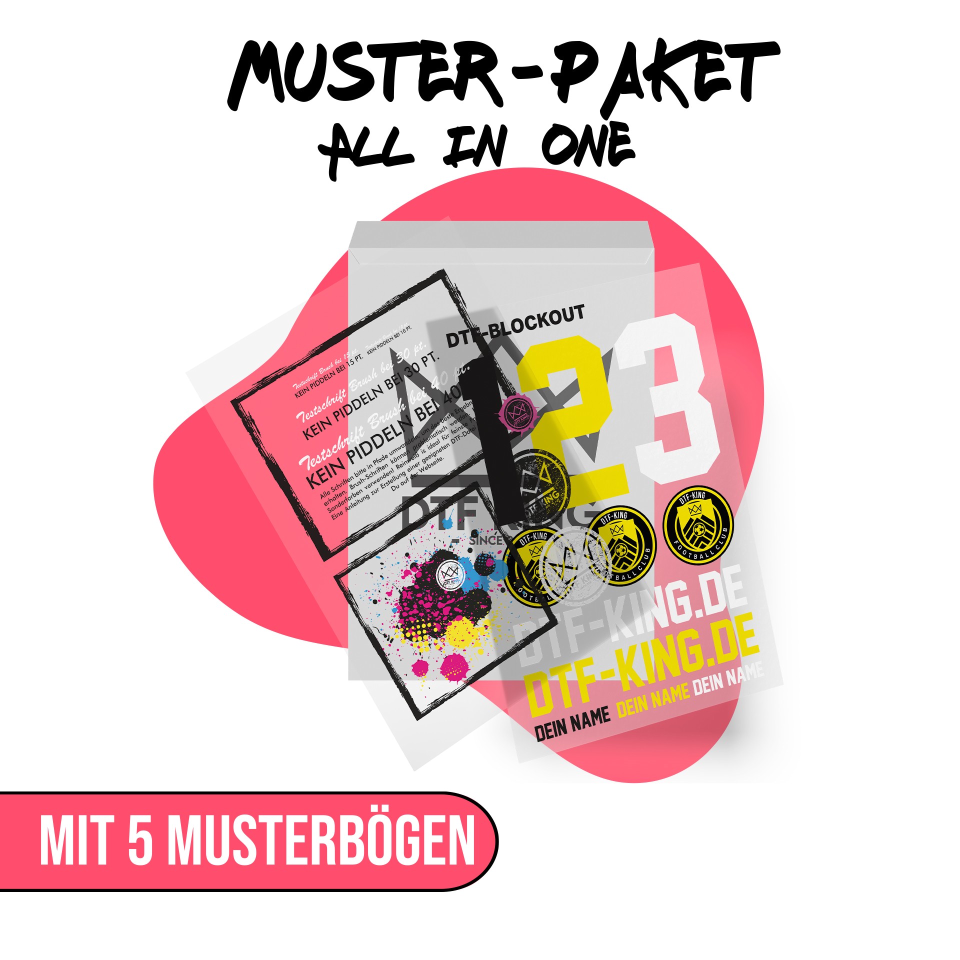 B2B-Musterpaket mit DTF-, Blockout-, UV-DTF- und Sublimationsmustern