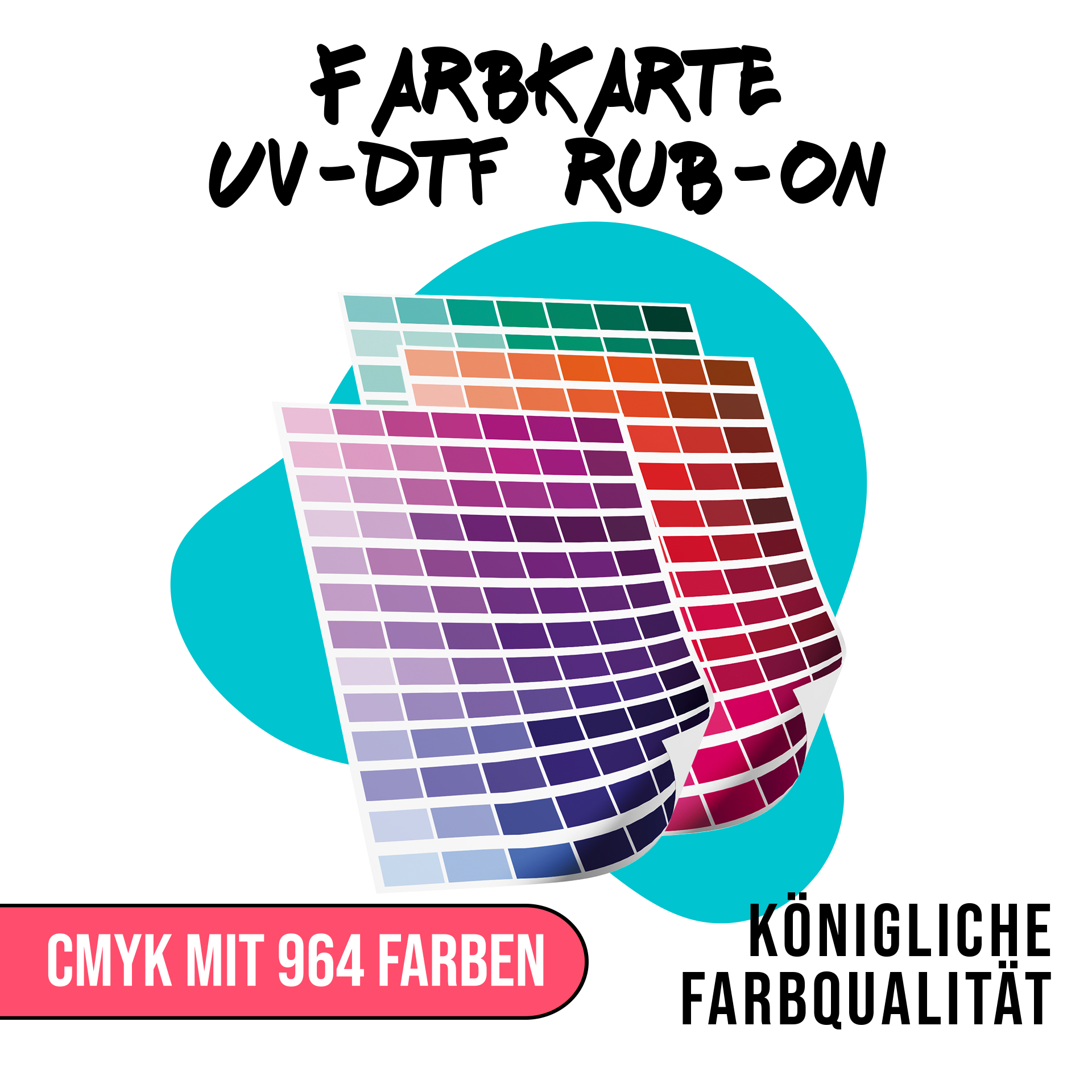 UV-DTF-Farbkarte mit 964 CMYK-Farbfeldern