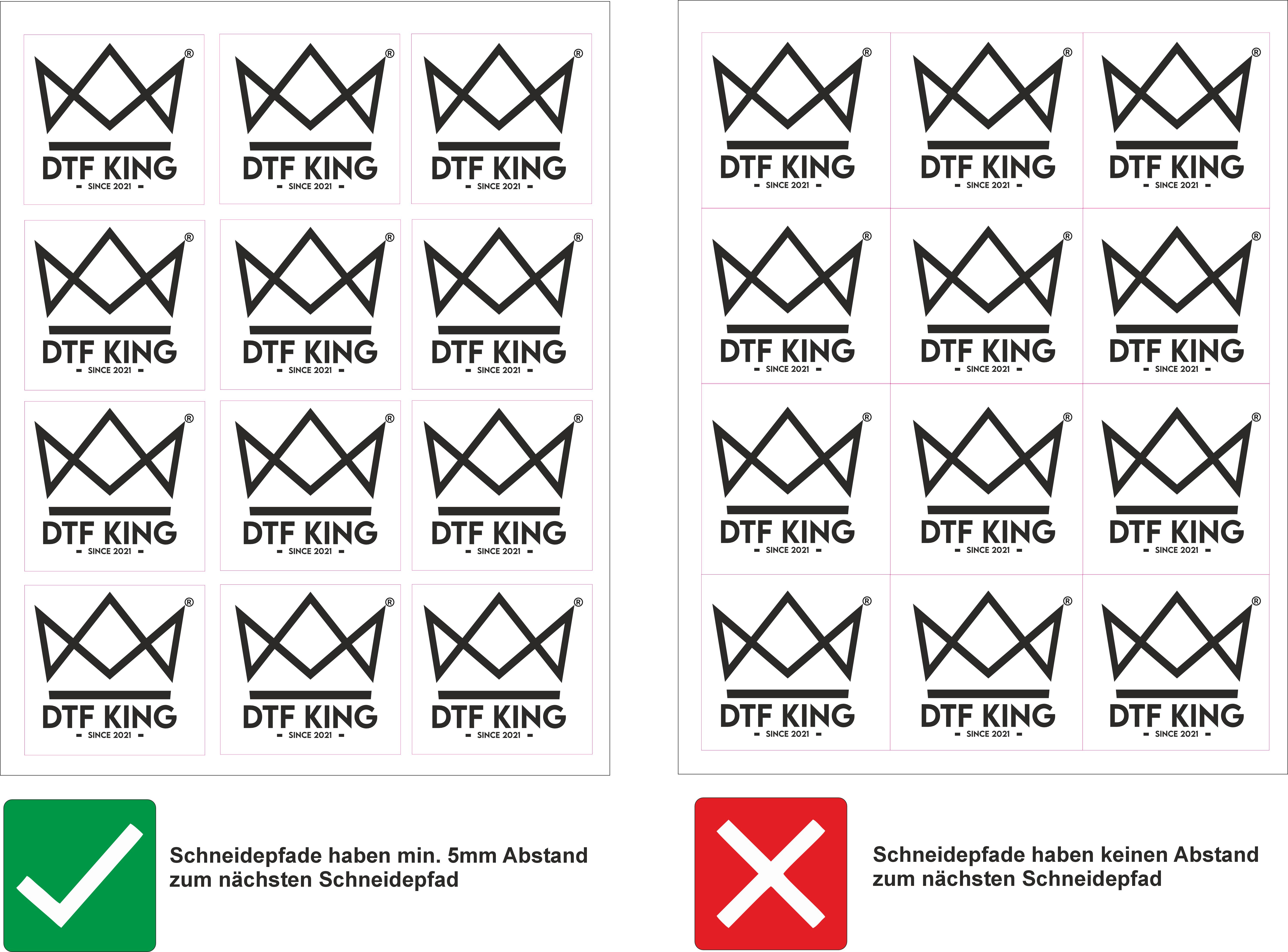 Druckbogen für CUT DTF korrekt anlegen mit 5 mm Sicherheitsabstand