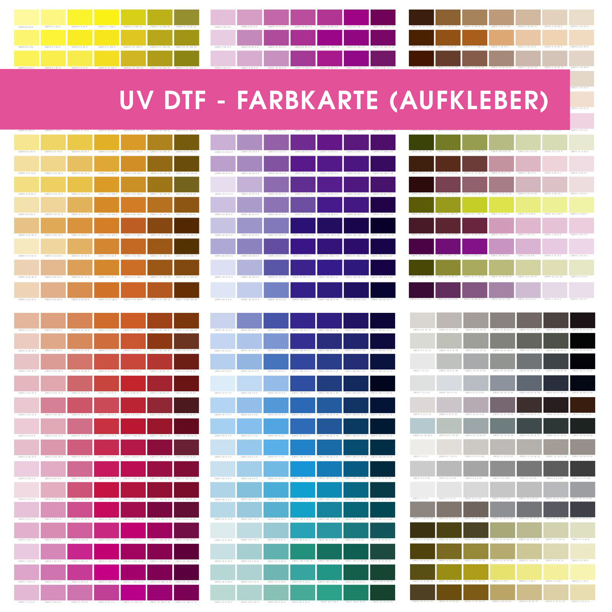 UV-DTF-Farbkarte für die Farbabstimmung auf harten Oberflächen